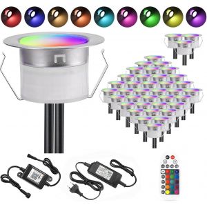 10x Bluetooth RGB Spot Encastrable Exterieur Dimmable 0.6W Ø30mm IP67 Étanche 16 millions Intelligent de couleurs Spot led Extérieur Encastrable IntelligentKit Complet - Neuf