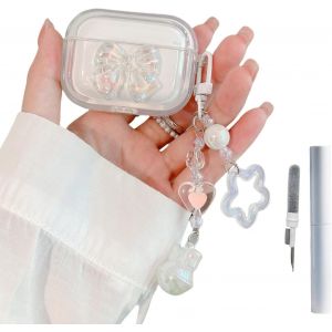 Compatible avec la coque AirPods 4, avec kit de nettoyage Airpod, design n?ud cristal 3D, absorbant les chocs, porte-cl&eacute;s pour coque AirPods 4 - Neuf