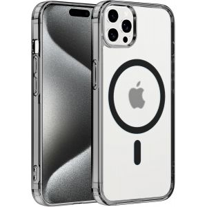 TRAHOO-Coque Magn&eacute;tique pour iPhone 15 Pro Max 6,7"",Compatible avec MagSafe Recharge sans Fil,Transparent Etui PC Dur+TPU Bumper Antichoc Anti-Rayures Protection Housse pour iPhone 15 Pro Max,Noir - Neuf