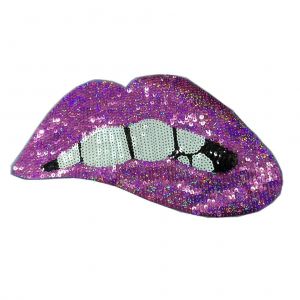 Patch À Coudre En Forme De Lèvres Avec Paillettes - Patch En Tissu Violet Pour Réparation Et Décoration De Vêtements - 14 X 28 Cm - Neuf