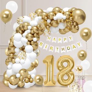 TRAHOO-Guirlande Ballons Décoration Anniversaire 18 ans, Ballon Anniversaire pour Fille Garçon, Kit Arche Ballon 18 Joyeux Anniversaire Blanc et Or, Déco anniversaire pour Utilisation Intérieur et Ex - Neuf