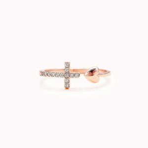 &Agrave; Ma Fille Prier &Agrave; Travers Elle Croix & Coeur Bague - Argent Sterling 925 Ajustable Ouvert Croix Anneaux D'amour,N'abandonnez Jamais - Neuf