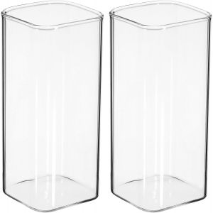 Lot De 2 Verres Hauts Carr&eacute;s En Verre Transparent Pour Eau,Vin,Bi&egrave;re,Cocktails,Th&eacute; Glac&eacute;,Caf&eacute;,Jus,Boissons M&eacute;lang&eacute;es,400 Ml - Neuf