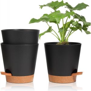TEPPE-3 Pcs Pots de Fleurs en Plastique Noir 16.5cm Auto Arrosant, Pot Plante Intérieur de Système d'arrosage Convient aux Orchidee, Basilic et Herbes Pot de Fleur - Neuf