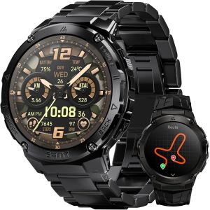 Gps Montre Connectée Homme- 480mah Batterie De Grande Capacité 50m Étanche, Boussole Altimètre Appel 1.43"" Amoled Toujour Activé, Smartwatch Acier Inoxydable Fréquence Cardiaque[Z764] - Neuf