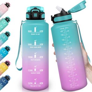Eryi-Gourde, 1500ml & Étanches, Gourde Sport, Marqueur De Temps De Motivation, Gourde Paille, Échelle De Mesure, Bouteille D'eau, Gourdes Pour Sport, Camping, Randonnée, Yoga - Neuf