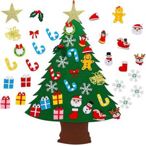Arbre De Noël En Feutre,Arbre De Noël Bricolage Avec 25 Ornements,Décorations De Noël Ornements Muraux De Porte Pour Enfants Noël Cadeaux Fournitures De Fête - Neuf