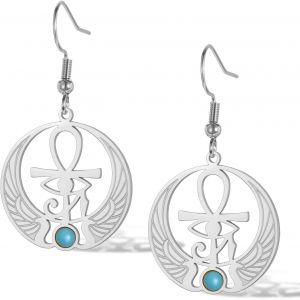 Kal-Collier Croix Ankh Oeil D'horus Turquoise Pendentif Clé De Vie Égyptien Antique Ailé Soleil Disque Symbole Protection Amulette Bijoux Religieux Pour Femmes Hommes - Neuf