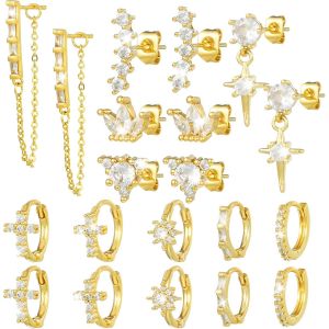 Chenquansarl-20 Pcs 16g Piercing Helix Boucles D'oreilles Femme Acier Inoxydable Oreille Piercing Cartilage Or Argent Boucles D'oreilles Creoles Piercing Conch Fleur Oreille Piercing Helix Piercing T - Neuf