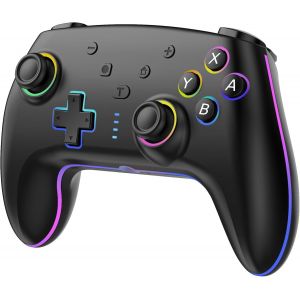 Manette Switch Avec &Eacute;clairage Rgb/Double Vibration/6 Axes Gyroscopiques, Joystick Pr&eacute;cis, Mode Turbo/R&eacute;veil Rapide Pour Switch/Lite/Oled, Controller Sans Fil Pour Switch Pro - Neuf