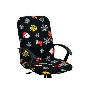 Housse De Chaise De Bureau Extensible De Noël ¿ Noire, Compatible Avec Les Chaises À Dossier Haut, Amovible, Protège Des Taches - Neuf