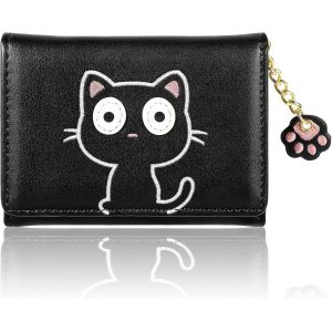Portefeuille Femme Pu Cuir,Porte-Monnaie Monnaie Pour Femmes Protection Rfid Court Portefeuilles Petit Porte Monnaie Pliable Souple Avec 7 Emplacements Cartes Pochette &Agrave; Monnaie,Beau Chat Noir - Neuf