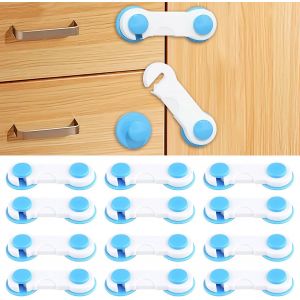 Lot de 12 Sécurités Enfant pour Portes et Placards-Bloque Porte Bébé Adhésif 3M-Sécurité Tiroir Enfant sans Perçage-Protection Armoire et Électroménager-Bébé Multifonction.[J33] - Neuf