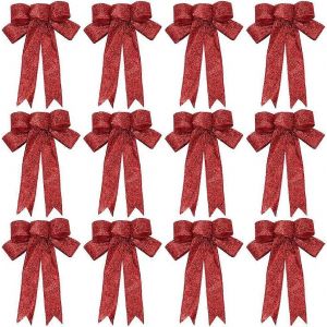 No&euml;l Paillettes Arcs,23cm Rouge De No&euml;l Ruban Arcs De No&euml;l, Couronne De L'arc De L'arbre De No&euml;l Des Arcs Cadeau Ruban Arcs Pour No&euml;l, D&eacute;corations De F&ecirc;te Pr&eacute;sente Wr - Neuf