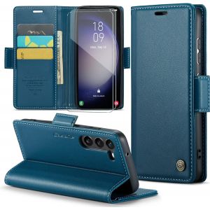 Kal-Coque Pour Samsung Galaxy S23+ 2 Pi&egrave;ces Verre Tremp&eacute;,Antivol,Prend En Charge Le Chargement Sans Fil, Pochette Fermeture Magn&eacute;tique Flip Case- Bleu - Neuf