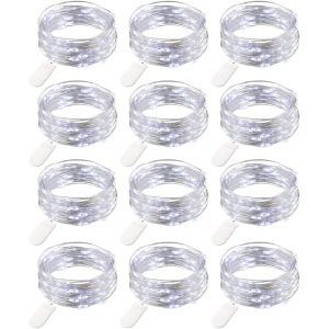 JGD-Lot de 12 guirlandes lumineuses LED &agrave; piles, 20 LED de 2 m, micro fil de cuivre, &eacute;tanche, d&eacute;coration de No&euml;l, d&eacute;coration de f&ecirc;te de mariage, festival (blanc) - Neuf