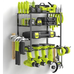 CAUC-Weldun Organiseur mural pour outils &eacute;lectriques, porte-outils pour 4 perceuses sans fil, 4 emplacements, avec support pour tournevis, marteaux, pour garage - Neuf