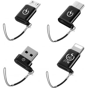 Adaptateur USB C vers Lig-hting, Adaptateur USB C vers Micro, USB m&acirc;le vers USB C Femelle, Compatible Type C vers I-OS, [Pack de 4], Porte cl&eacute;s de Transfert USB C Portable - Neuf