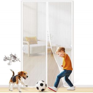 Magnetic Door Mosquito Net 100 X 220 Cm, Anti-Fly Door Curtain For Corridors, Doors, Patio, Outdoor, Magnetic Mosquito Without Drilling, Automatic Closure Magnetic Seal, White - Neuf