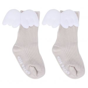 1 Paire De Chaussettes Hautes Et Douces A Volants Pour Bebe Fille, Motif Ailes D'ange (Beige L) - Neuf