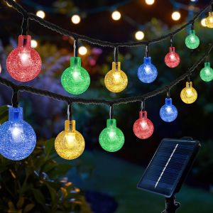 JGD-Guirlande lumineuse solaire de jardin 7 m 50 LED &eacute;tanche 8 modes Guirlande lumineuse solaire Boule de cristal int&eacute;rieur/ext&eacute;rieur D&eacute;coration pour jardin, terrasse, pelouse, cour, camping - Neuf