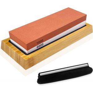 Oayew-Pierre &Agrave; Aiguiser, 2 En 1 Aiguiseur Couteaux 1000/6000, Meule Professionnelle Deux En Un Avec Base En Bambou Antid&eacute;rapante, Tapis Antid&eacute;rapant En Silicone Et Localisateur, Pierre &Agrave; Aiguiser - Neuf