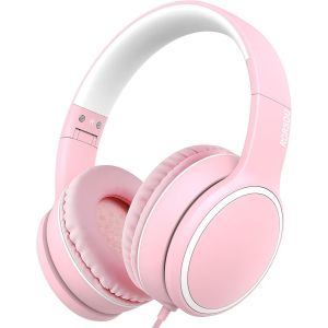 LORANKA-R10 Casque Supra-auriculaire avec Microphone, l&eacute;ger et Pliable avec Basses st&eacute;r&eacute;o avec Cordon Anti-n?uds de 1,5 m, Casque Filaire Portable pour Smartphone, Tablette, Ordinateur, MP3/4 (Rose) - Neuf