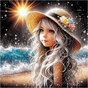 Ayuhr-Peinture Diamant Fille Avec Chapeau 30 X 30 Cm Peinture Diamant Coucher De Soleil Plage Mer Mosaïque Diamant Peinture Art Broderie Point De Croix Images Cadeau Décoration Murale - Neuf