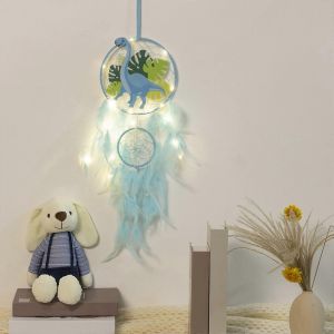 Attrape-Rêves Pour Enfants Attrape-Rêves Dinosaure Attrape-Rêves Fait À La Main Pour La Décoration De La Chambre Des Enfants Cadeau D'anniversaire-Avec Bande Lumineuse-Bleu - Neuf