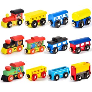 KAJGL-12Pack Train En Bois Véhicules Pour Enfants Montessori Voiture Jouet En Bois Train Magnétique Compatibles Avec La Plupart Des Circuit Cadeaux Pour Garçons Filles 3 4 5 6 7 8 Ans - Neuf