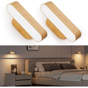 Applique Murale Intérieure, Lampe Murale Led Sans Fil Rechargeable, Dimmable Lampe Chevet Murale Tactile, 5 Températures De Couleur, Rotatifs 360° Lumiere Murale Pour Chambre Salon, 2pc - Neuf