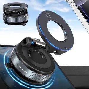 JGD-Support Telephone Voiture Magn&eacute;tique, Support Telephone Voiture pour Magsafe R&eacute;glable &agrave; 360&deg; & Pliable pour iPhone 17 16 15 14 13 12 Pro Max Plus 17Air 16E sur Miroir Verre Gym Noir - Neuf