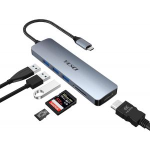 Hub USB C, 6 en 1 Station d'accueil USB Type C pour MacBook Pro, Samsung Galaxy S9/S8, Surface Book 2, Dell XPS 13/15, Pixelbook et Autres (4k HDMI&3 USB 3.0&SD/TF) - Neuf