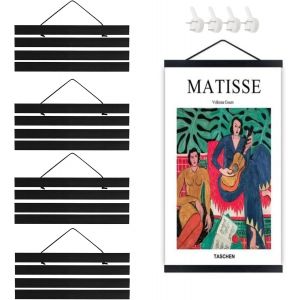 KALANKA-4 Pièces Cadre A4 Bois, A4 Cadre Poster Magnétique 21cm, Porte Affiche Noir avec Cordon e Clous, Cadre Photo Aimanté en Bois Naturel pour ?uvres D'art, Manga, Affiches et Photos - Neuf