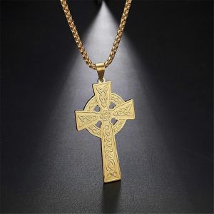 N?Ud Celtique Vintage Croix Irlandaise Pendentif Collier En Acier Inoxydable Boîte Chaîne Porte-Bonheur Amulette Colliers Nordique Viking Bijoux - Neuf