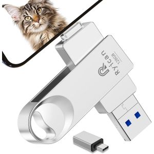 BNHGO-¿sans APP¿ Cle USB pour lPhone 128GO Clé USB C 4 en 1 Clef USB 3.0 Stockage Transfert Photos Est Idéale pour Voyageurs,Mini Clé USB Cryptée avec iOS/lPad/OTG Android/PC/Tablet,Argent - Neuf
