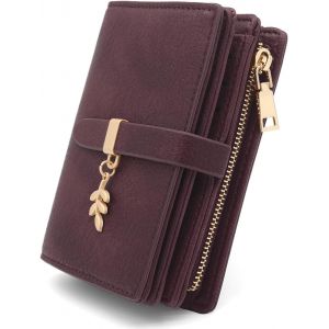 CAUC-Portefeuille Femme en Cuir PU Petit Porte Monnaie Blocage RFIDFeuilles pour Femme Pochette 17 Emplacements de Cartes et Zipp&eacute; Porte &agrave; Monnaie Porte Feuilles pour Femmes Court (Rouge Vin) - Neuf