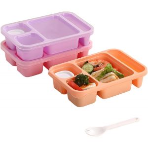 3 Pièces 850 Ml Bento Lunch Box Micro Ondable, Boite Repas Avec Compartiments, Boite À Lunch Avec Boîte À Sauce Et Couverts Pour Travail, Écoles, Camping Et Fitness (Rose/Orange/Violet) - Neuf