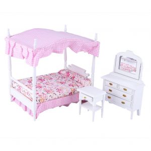 3 pieces 1:12 Miniature Maison de Poupee Accessoire Princesse Lit Chambre Meubles Jouet - Neuf