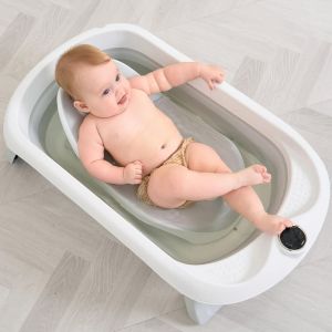 Baignoire B&eacute;b&eacute; Pliable - Thermom&egrave;tre Et Transat Inclus - Leaf - Grey | Superbe Bebe - Neuf