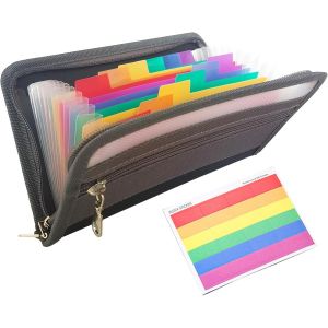 Cheng-Classeur A6 Avec Fermeture &Eacute;clair Et &Eacute;tiquettes - 13 Compartiments Pour Documents, Ch&egrave;ques, Factures, Re&ccedil;us Et Coupons - Neuf