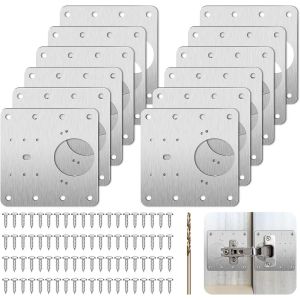 15 Pi&egrave;ces Plaque de R&eacute;paration de Charni&egrave;re, Acier Inoxydable, Classique, Argent, Poli, Kit de R&eacute;paration de Charni&egrave;re pour Meubles - Neuf