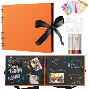 Album Photo Scrapbooking Personnalisable,80 Pages Scrapbooking Livre Kit Avec 12 Stylos Métalliques,Pour Bébé Enfant,Photo Scrapbook Pour Mariage,Voyage,Anniversaire,Orange - Neuf