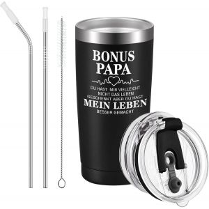 Tianyi-Stiefpapa Cadeau De Remerciement Pour Papa, Cadeau De Fête Des Pères, Double Paroi En Acier Inoxydable Avec Couvercle Et Pinceau À Paille, Tasse À Café De Voyage Isotherme - Neuf