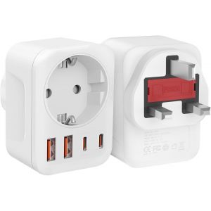 JGD-&iquest;2 Pi&egrave;ces&iquest; Adaptateur Prise Anglaise, Adaptateur de Voyage avec USB A & C, Adaptateur Europe France vers UK, Adaptateur de Prise pour Irlande, Angleterre, Ecosse, Duba&iuml;, Malte, Adaptateur Type G - Neuf