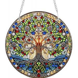 Oayew-Arbre De Vie Diamond Painting Pendentif,Arbre Diamant Painting Hanging Ornements Kits Special Shaped Diamond Painting Pendentif Diy Carillon &Eacute;olien 5d Peinture Diamant Pendentif Avec Cha&icirc;ne - Neuf