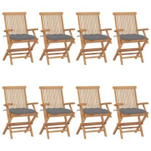 Prolenta Premium - Chaises De Jardin Avec Coussins Gris Lot De 8 Bois Teck Massif - Neuf