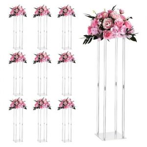 Lot de 10 Colonnes en Acrylique Transparent-Duoku-de 80 cm pour Compositions Florales, Parfaites pour Mariages, Anniversaires - Neuf