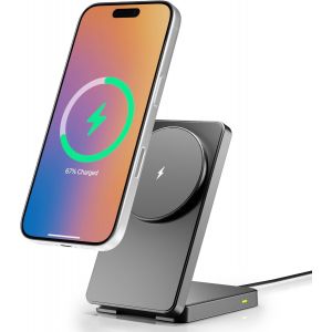 JGD-Support de chargeur sans fil pliable compatible avec MagSafe, support de charge magn&eacute;tique sans fil rapide de 15 W pour iPhone 12-17 Series (Air, Pro, Pro Max, Plus, Mini), comprend un c&acirc;ble - Neuf