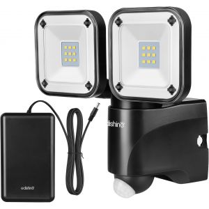 Projecteur Led Ext&eacute;rieur D&eacute;tecteur De Mouvement &Agrave; Pile Avec 2 Lampes Rotatives 800lm, 6000k Blanc Froid, Ip44 &Eacute;tanche, &Eacute;clairage Ext&eacute;rieur Avec D&eacute;tecteur Pour Patio, Jardin, Garage - Neuf
